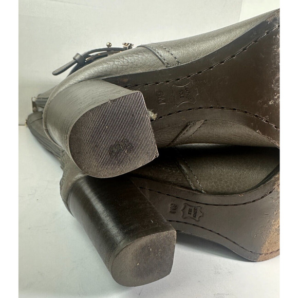 Tory Burch Pebbled Leather Back Zip Tall Block Heeled Buckle Boots Gray Size 6 M - Picture 13 of 15